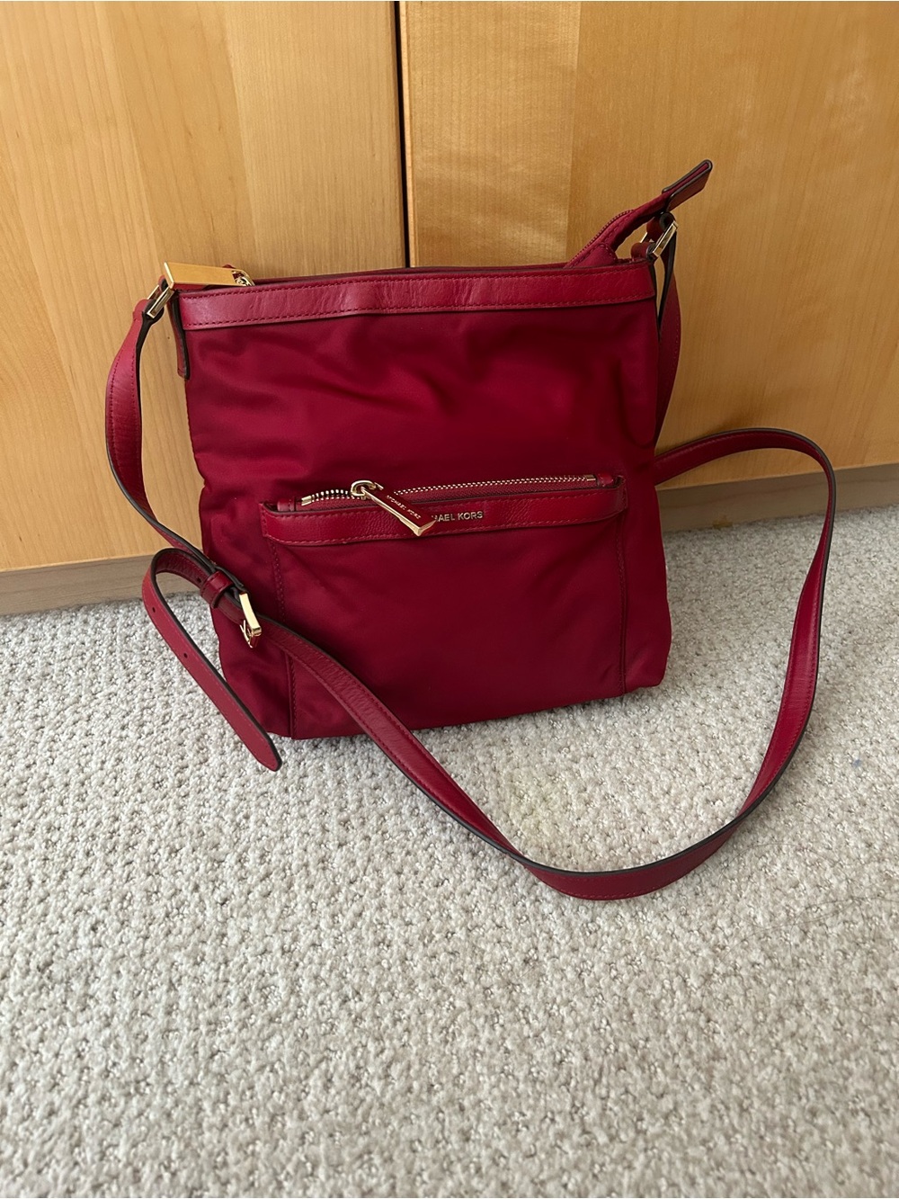 Michael Kors Burgundy Red Crossbody Bag with Gold Hardware